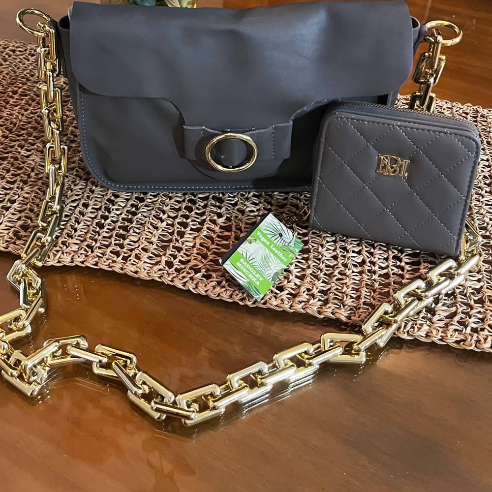 Elegant FALOR Italian Leather Gray and Gold Bag PLUS Badgley Mischa Gray Wallet